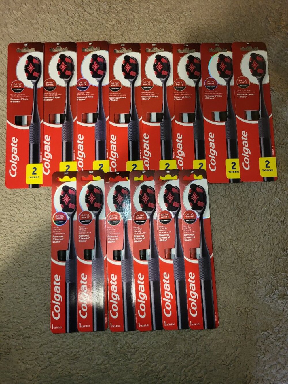 Colgate Optic White Charcoal Toothbrush Lot 14 Total Soft Bristle New Unopened